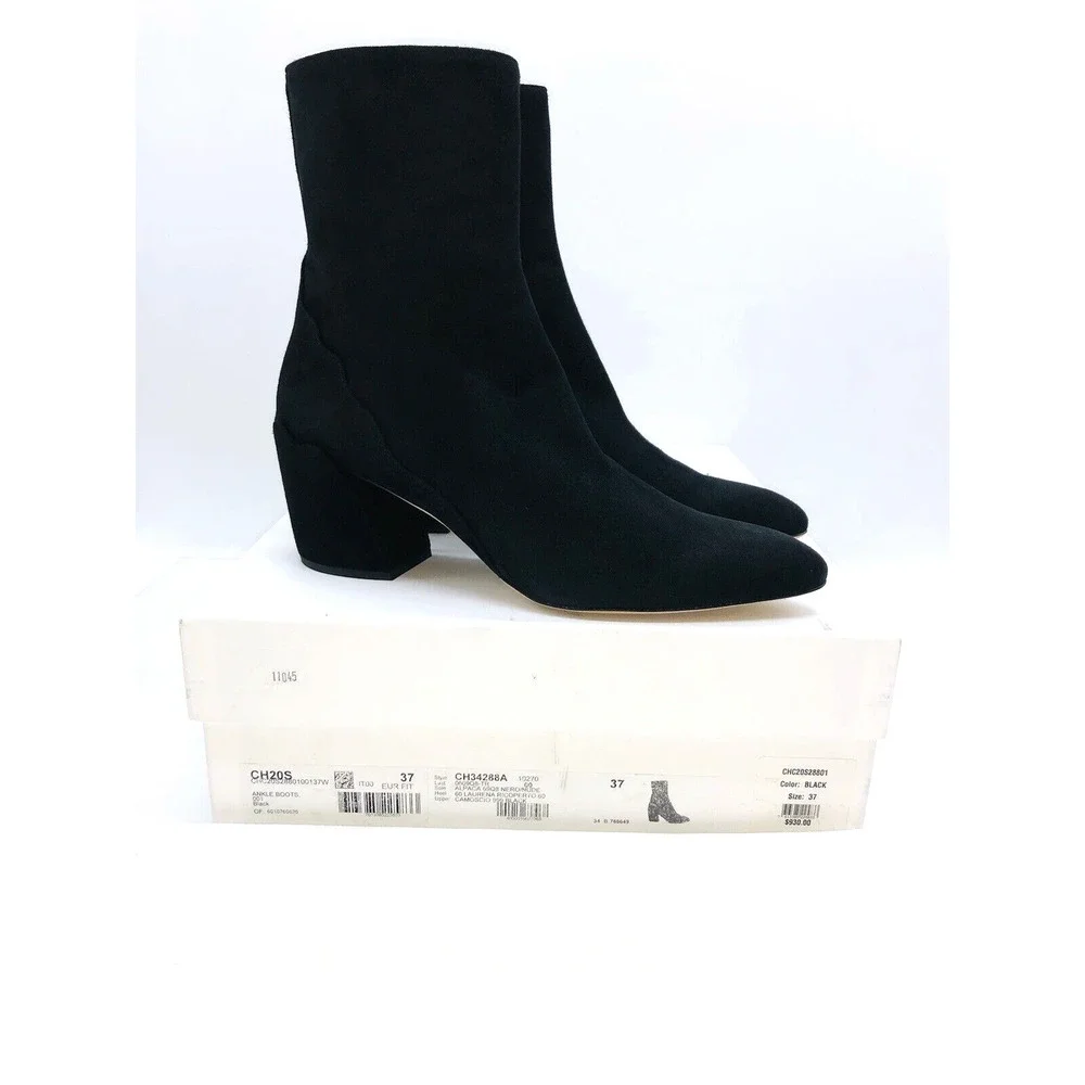 Chloe Lauren Suede Pointed Toe Ankle Boots - Black , US 7 / EUR 37 - Picture 1 of 11